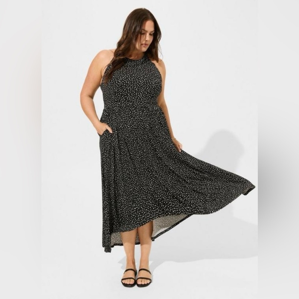 Torrid Black and White Polka Dot Maxi Halter Dress